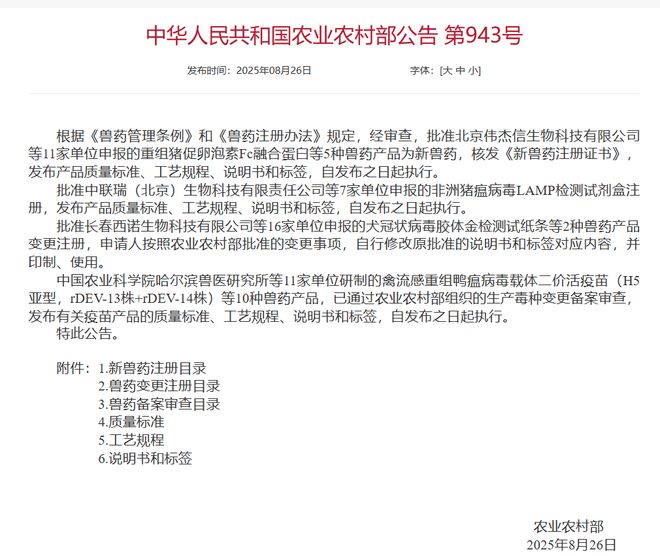 伟杰信生物繁殖激素获批一类新兽药填补国内外空白